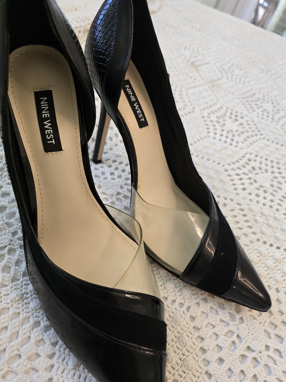 Nine West Black Pointed Toe Clear-Panel Stiletto Pumps